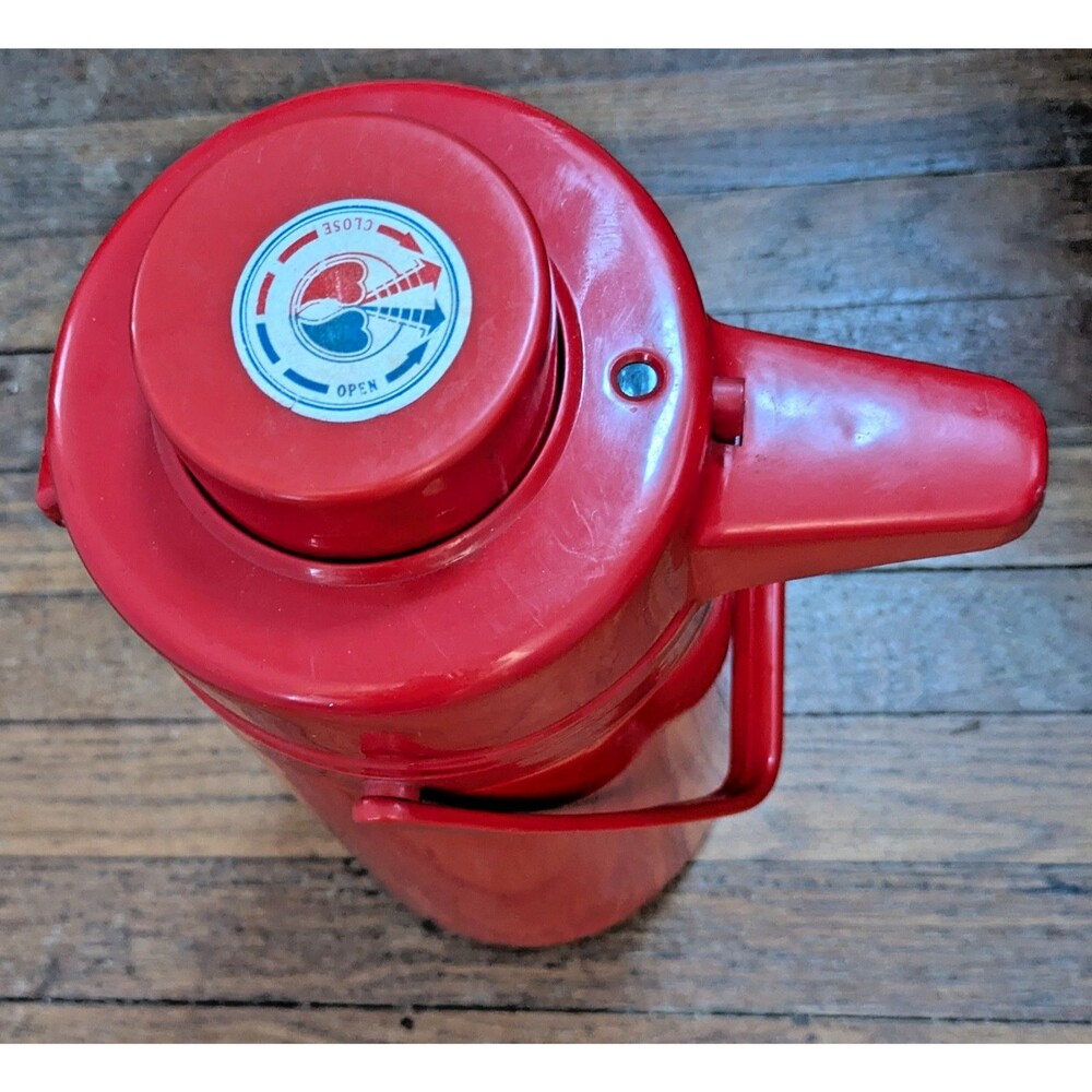 Vintage Retro Red Airpot Thermos Pump Action Coffee Beverage Dispenser Taiwan